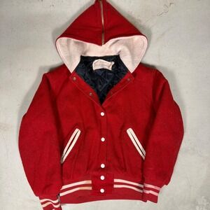 Vintage 60s Holloway Super J Sports Red Wool Varsity Jacket Zip Hood Made in USA